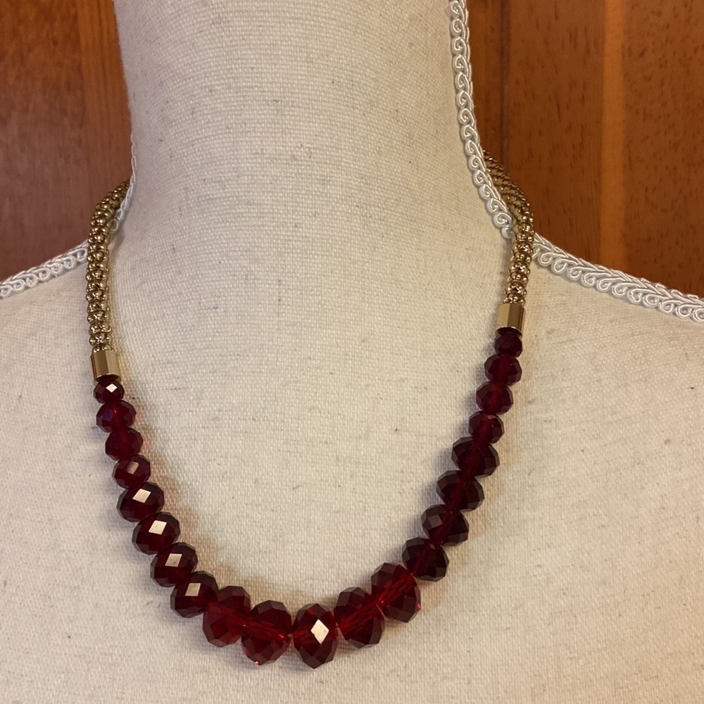 Jones New York Necklace & Bracelet Set Gold Tone w/ Red